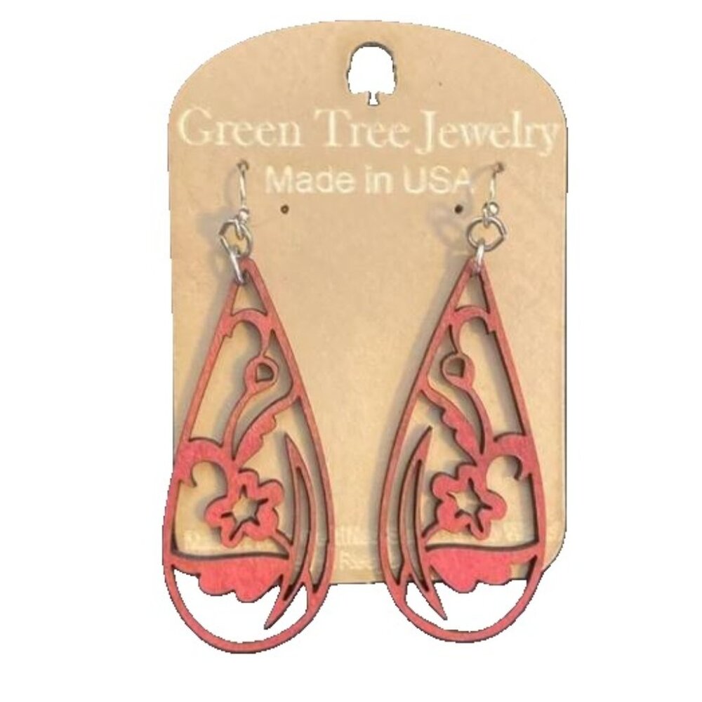New Green Tree Burgundy/Dark Red Wood Earrings